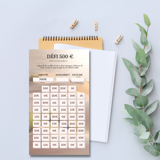 Défi 500 euros A6 - plastifié et perforé