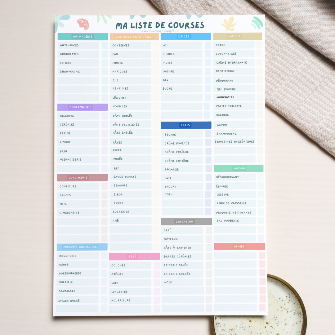 Liste de courses à imprimer - format pdf