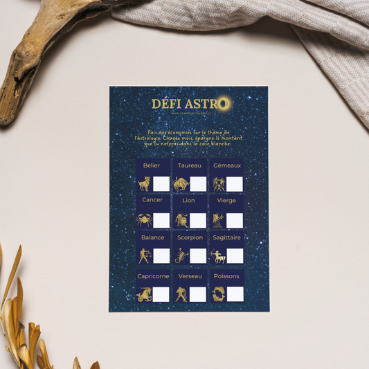 Défi épargne thème astrologie - A6 (plastifié et perforé)
