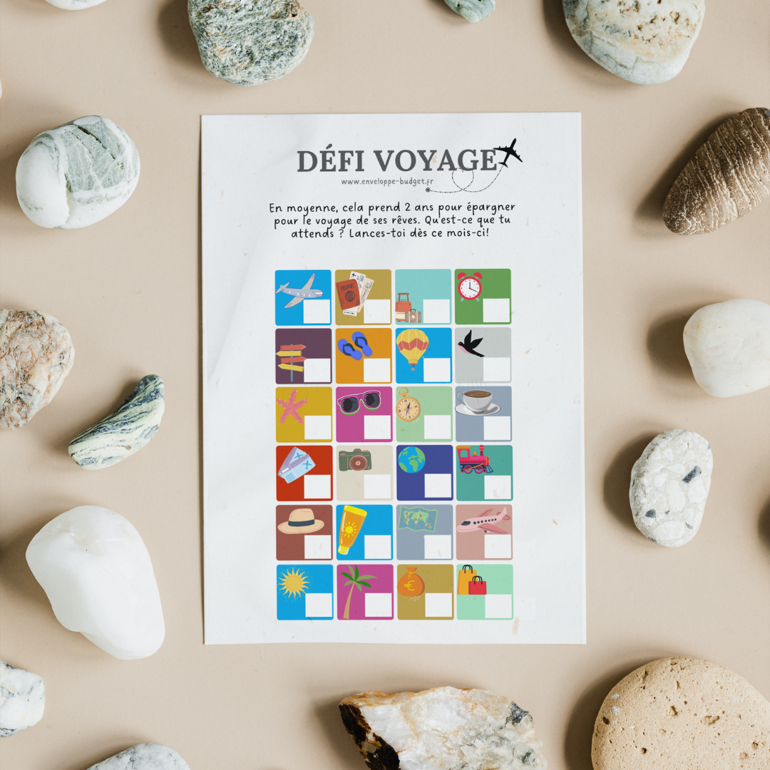 Défi épargne - Challenge voyage - Tracker pour enveloppe budget format A6
